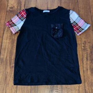 Zara Black and Plaid Sleeve Shirt